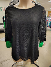 Load image into Gallery viewer, Chico&#39;s black animal print dressy top XL (Chico&#39;s size 3)