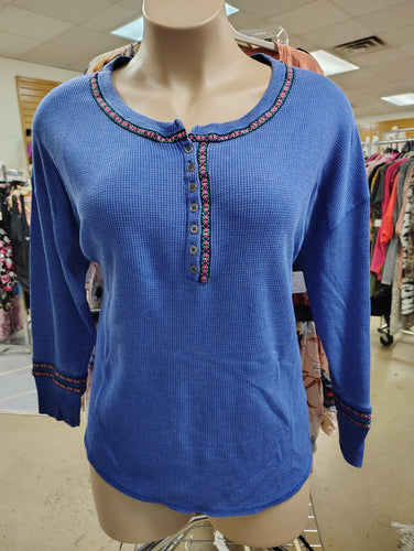 Woman Within thermal blue henley top size 2x