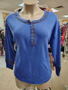 Woman Within thermal blue henley top size 2x