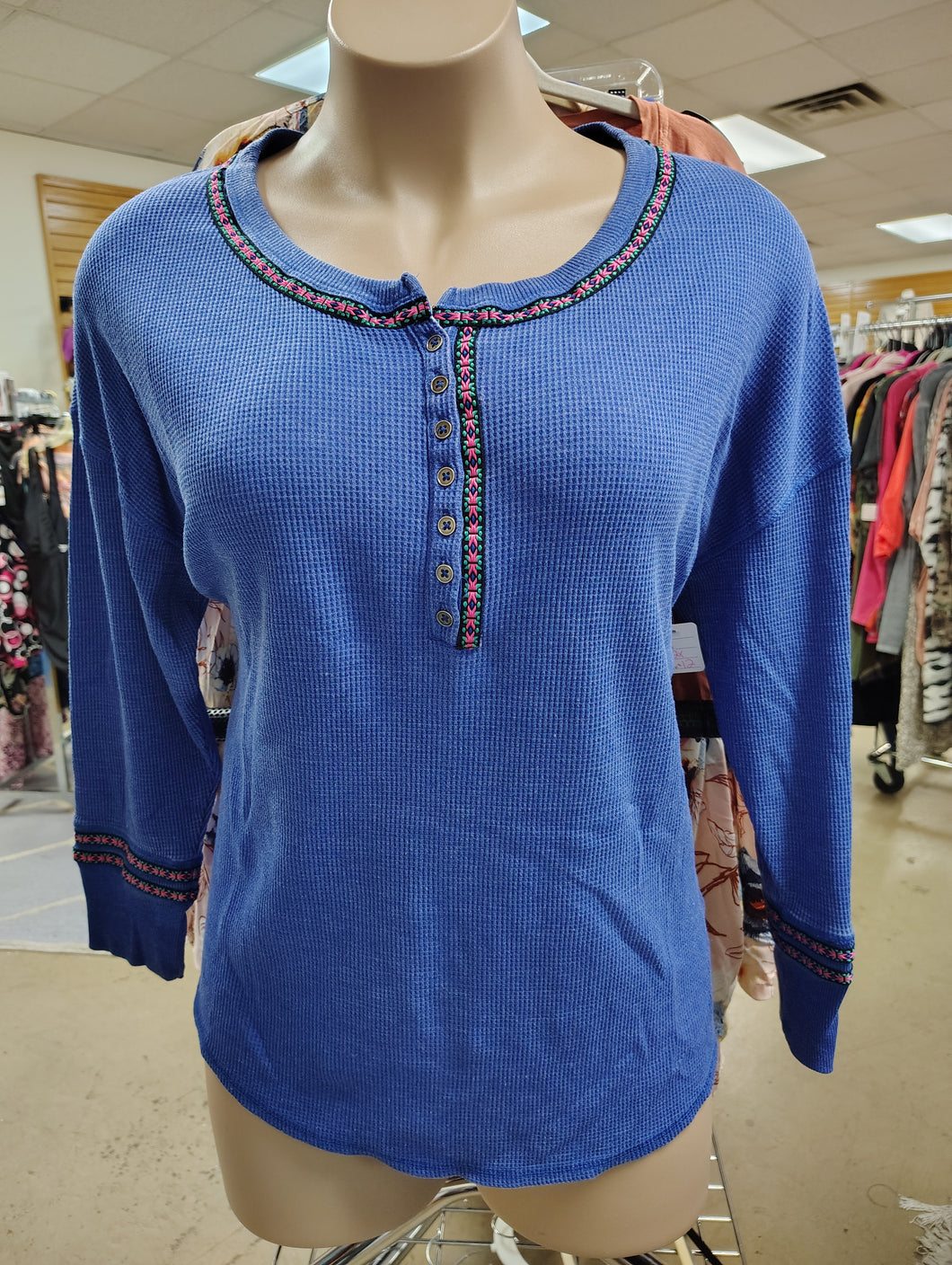 Woman Within thermal blue henley top size 2x