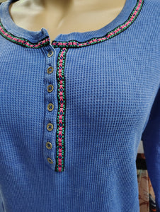 Woman Within thermal blue henley top size 2x