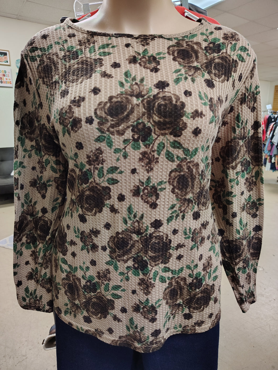 Liberty Lane brown floral thermal top 3x