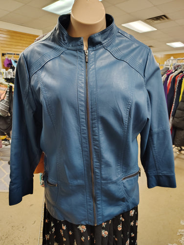 CJ Banks blue faux leather zip front jacket size 3x