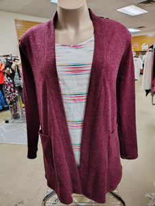 Zig Zag Stripe pocket cardigan in maroon size 2x