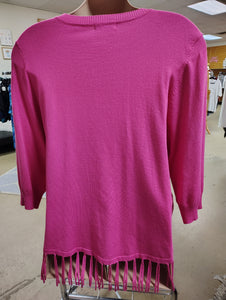 Notations bright pink fringe sweater size 2x