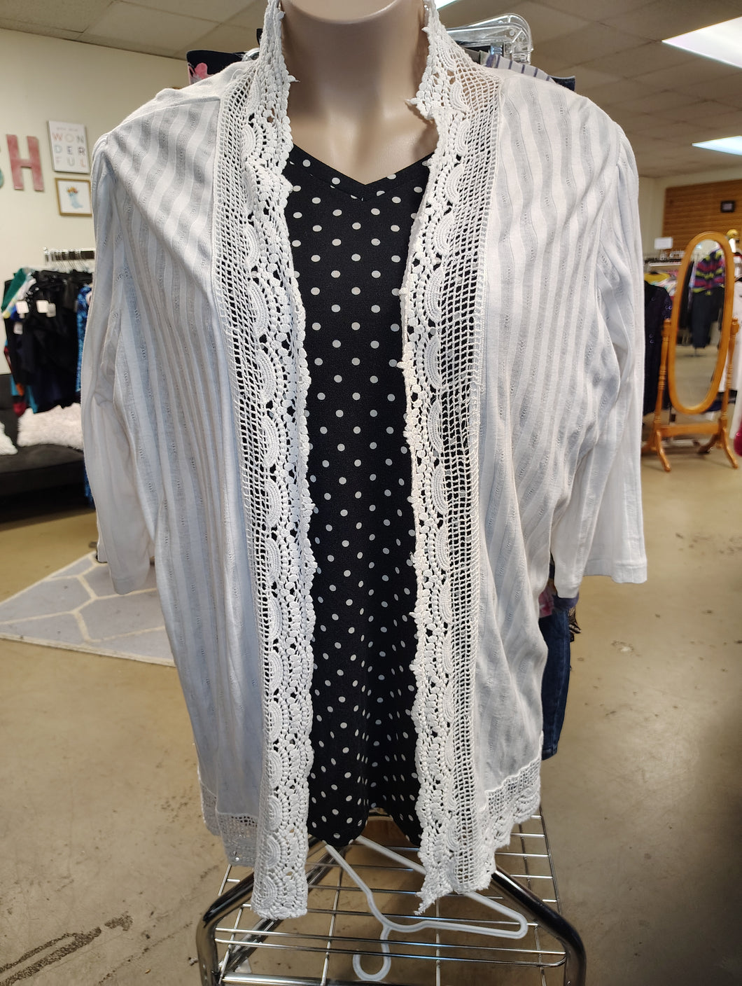 Roaman's white lace trim cardigan size 3x