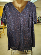 Load image into Gallery viewer, Roaman&#39;s blue sequin dressy top size 34W 6x