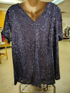 Roaman's blue sequin dressy top size 34W 6x