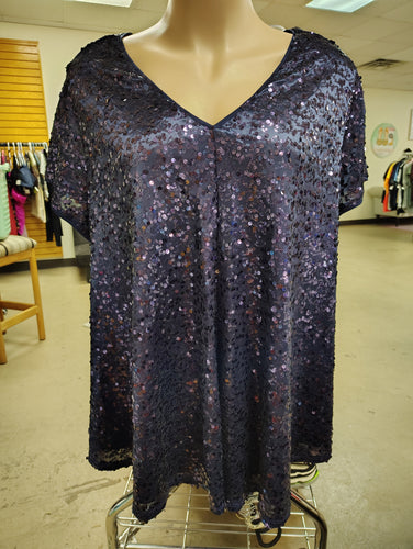 Roaman's blue sequin dressy top size 34W 6x