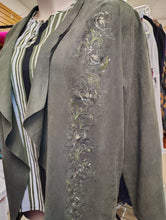 Load image into Gallery viewer, Chico&#39;s olive green faux suede floral jacket blazer xxl