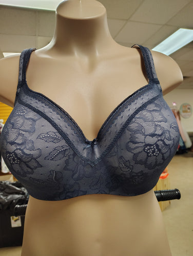 Cacique blue gray lace lightly lined balconette bra 42DDD