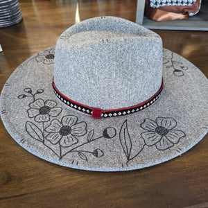 Vegan Felt Panama Hat- Grey w Maroon Band