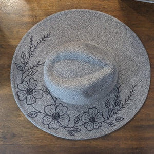 Flowers and Wheat Burnt Hat- Grey