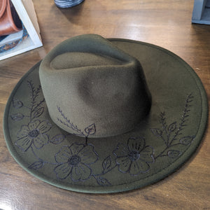 Flowers and Wheat Burnt Hat- Olive