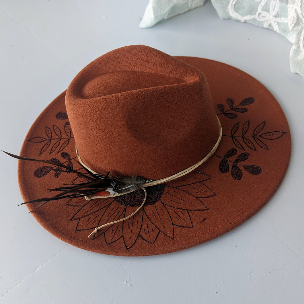 Burnt Orange Floral Panama Hat