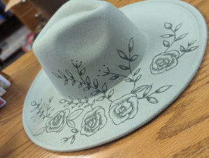 Sage Green Rose Burnt Panama Hat