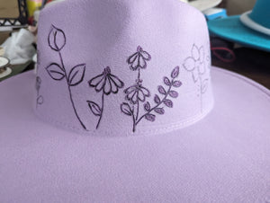Lilac Floral Print Burnt Panama Hat