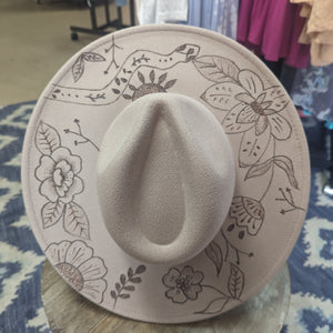 Taupe Snake/Floral Print Burnt Panama Hat