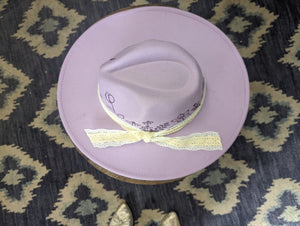 Lilac Floral Print Burnt Panama Hat