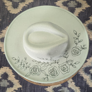 Sage Green Rose Burnt Panama Hat