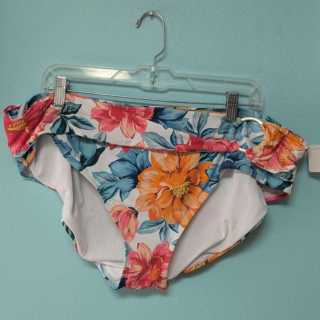 Sx 2X Time and True White Floral Swim Bottom