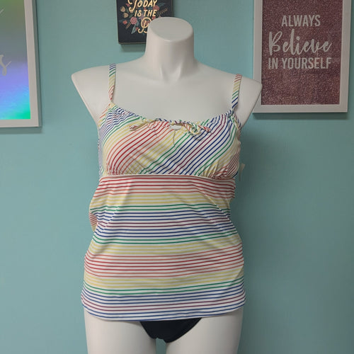 Sz 14 Lands End Rainbow Candy Stripe Swim Top