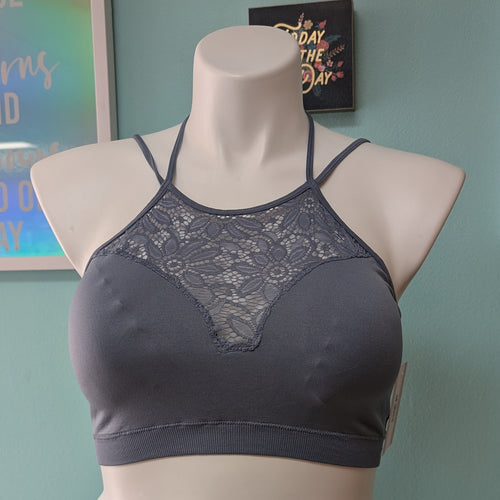 Lace Cutout Seamless Bralette- Cement