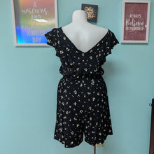 Load image into Gallery viewer, sz1X NWT Blue Rain Black Floral Romper