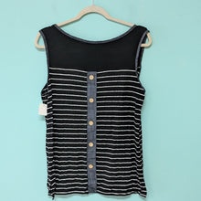 Load image into Gallery viewer, XL Black Stripe Button Back Tank