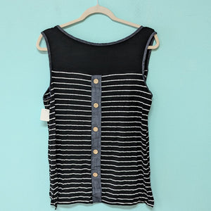 XL Black Stripe Button Back Tank