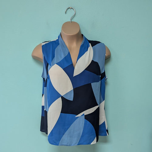 0X Worthington Blue Geometric Sleeveless Top