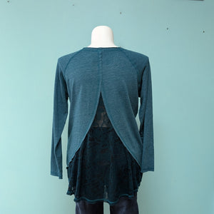 SzL Sahalie Teal Lace Back Sweater