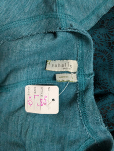 SzL Sahalie Teal Lace Back Sweater