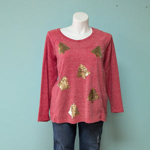 Sz1X Gold Sequin Christmas Tree Pull Over