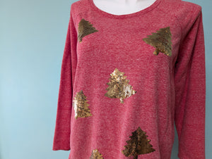 Sz1X Gold Sequin Christmas Tree Pull Over