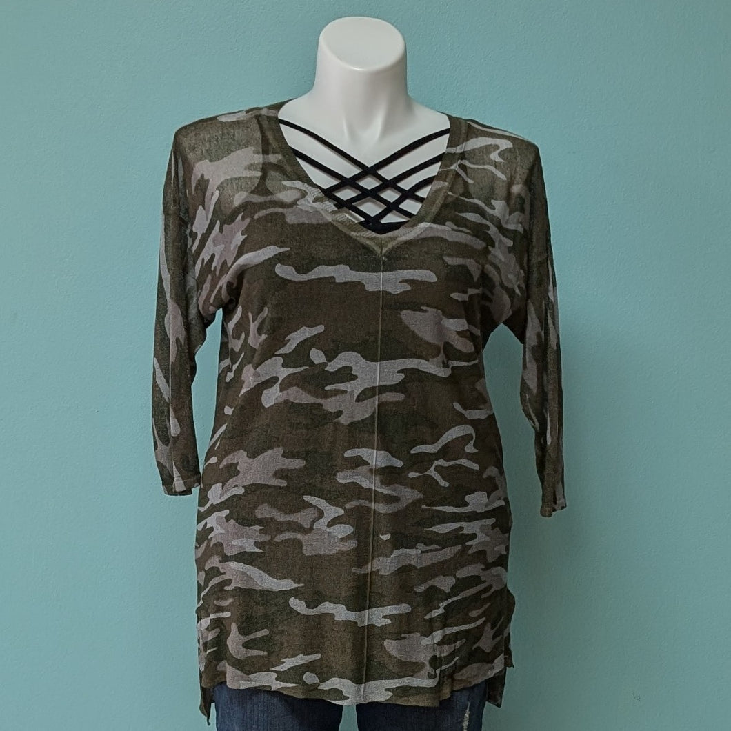 Sz1X Camo Semi Sheer Sweater Lane Bryant