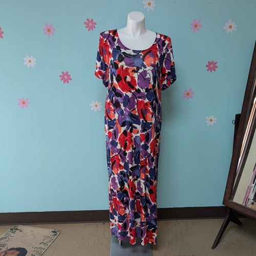 SzXL Colleen Lopez Red and Purple Floral Maxi Dress