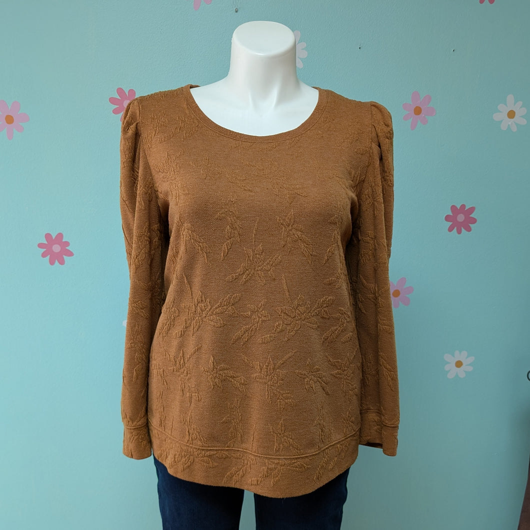 Sz1X EVRI Warm Brown Puff Sleeve Top