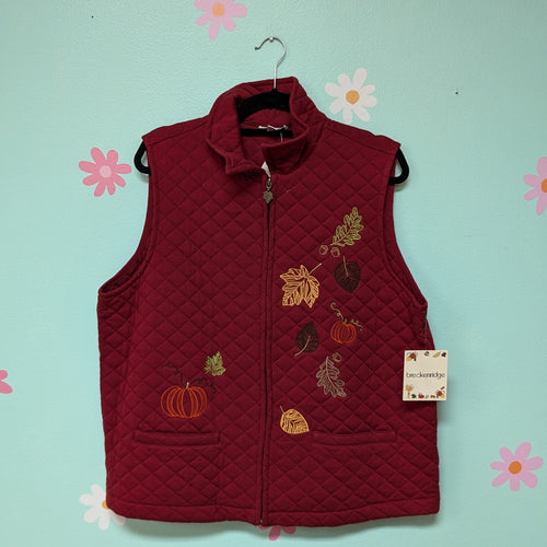 SzXL NWT Breckenridge Burgundy Fall Leaf Embroidered Vest