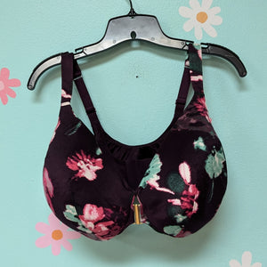 Sz38H Cacique Burgundy Floral Front Closure Dream Wire Free Pushup Bra