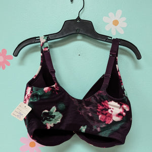 Sz38H Cacique Burgundy Floral Front Closure Dream Wire Free Pushup Bra