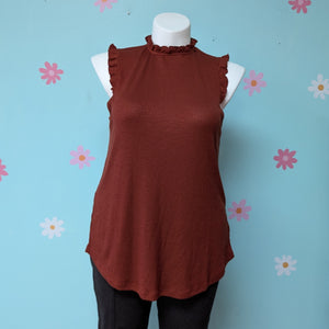 Sz0X Burnt Orange Ribbed Mock Neck