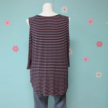 Load image into Gallery viewer, Sz3X Pink/Navy Stripe Cold Shoulder Maurice&#39;s Tee