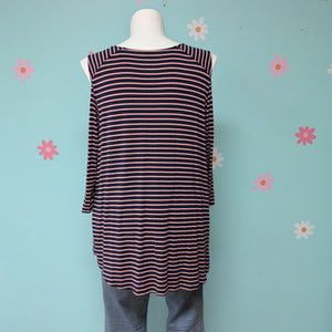 Sz3X Pink/Navy Stripe Cold Shoulder Maurice's Tee