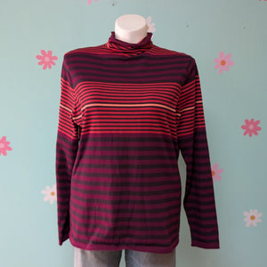 SzXL Duluth Trading Maroon Stripe Turtle Neck Sweater