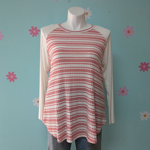 SzXL Azules Pink/White Stripes Long Sleeve Top