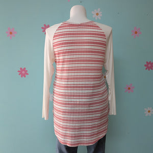 SzXL Azules Pink/White Stripes Long Sleeve Top