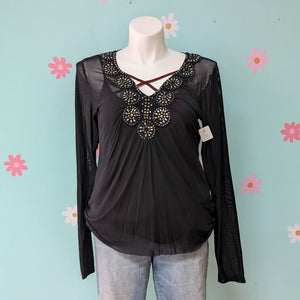 SzXL Black Medallion Sheer Top