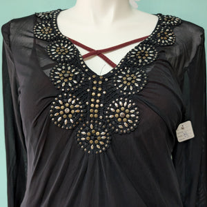 SzXL Black Medallion Sheer Top