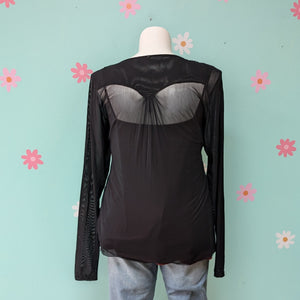 SzXL Black Medallion Sheer Top